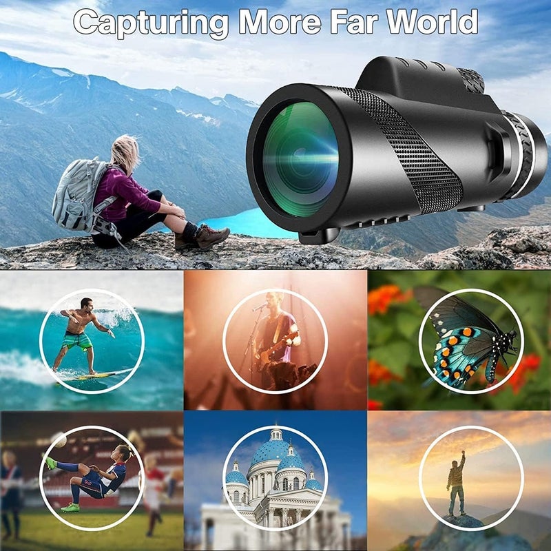 KTBDING Monocular-Telescope 80x100 High Powered Monoculars High Definition for Adults High Powered with Smartphone Adapter Telescope Hunting Wildlife Bird Watching Travel Camping Hiking-Black - Image 5